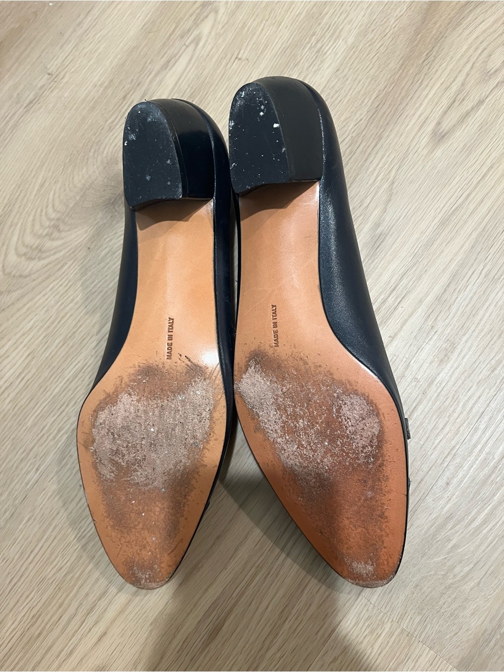 Salvatore Ferragamo Black Leather Mid Block Heel Pumps with Gold Hardware - Picture 5 of 6